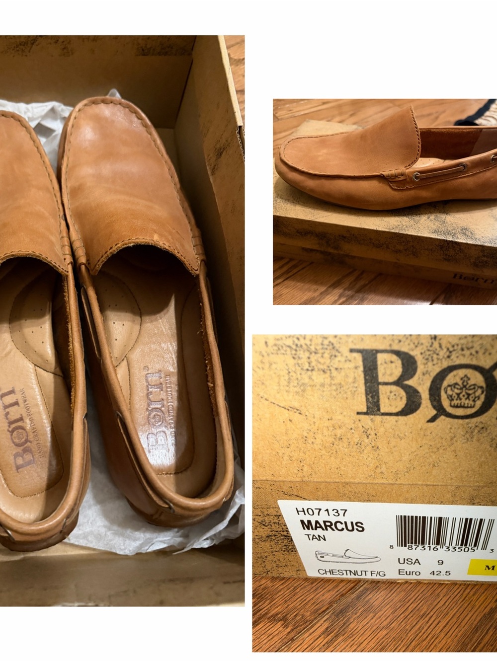 Born Marcus Chestnut/Tan Leather Slip-On Loafers